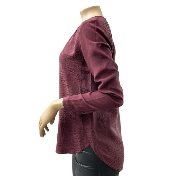 Rebecca Taylor Silk Keyhole Neck Crocodile Long Sleeve Blouse Purple Women M - Picture 4 of 12